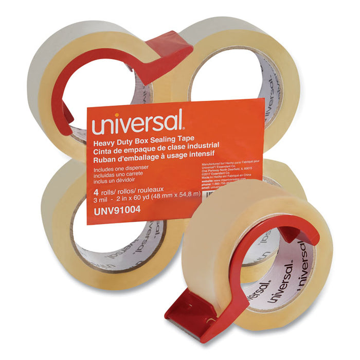 Heavy-Duty Box Sealing Tape with Dispenser, 3" Core, 1.88" x 60 yds, Clear, 4/Box