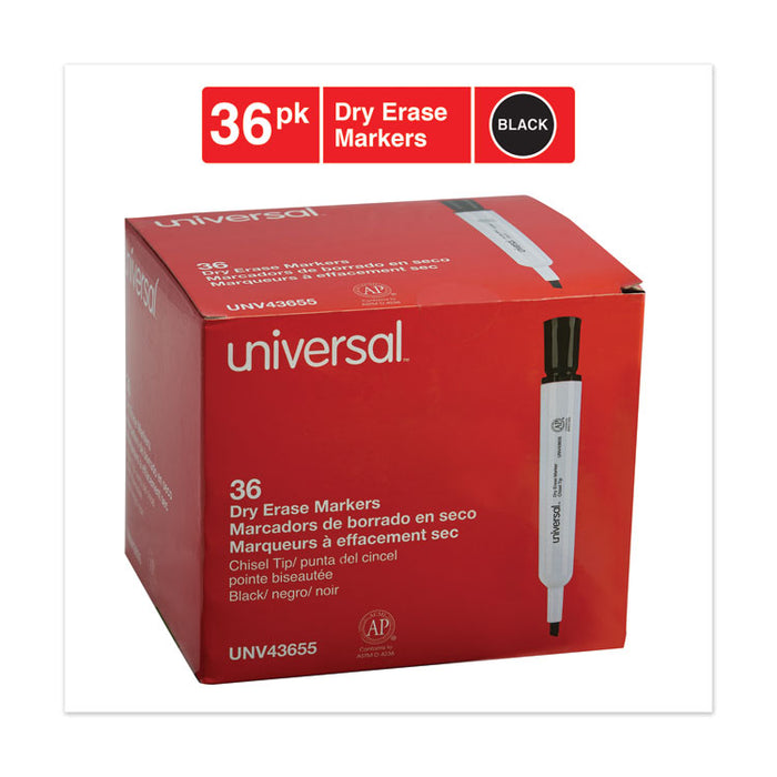 Dry Erase Marker, Broad Chisel Tip, Black, 36/Pack