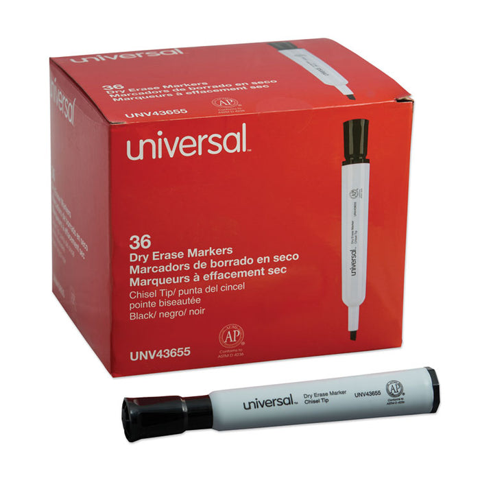 Dry Erase Marker, Broad Chisel Tip, Black, 36/Pack