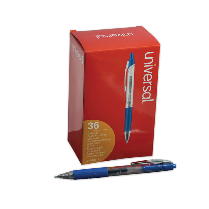 Comfort Grip Retractable Gel Pen, 0.7mm, Blue Ink, Clear/Blue Barrel, 36/Pack