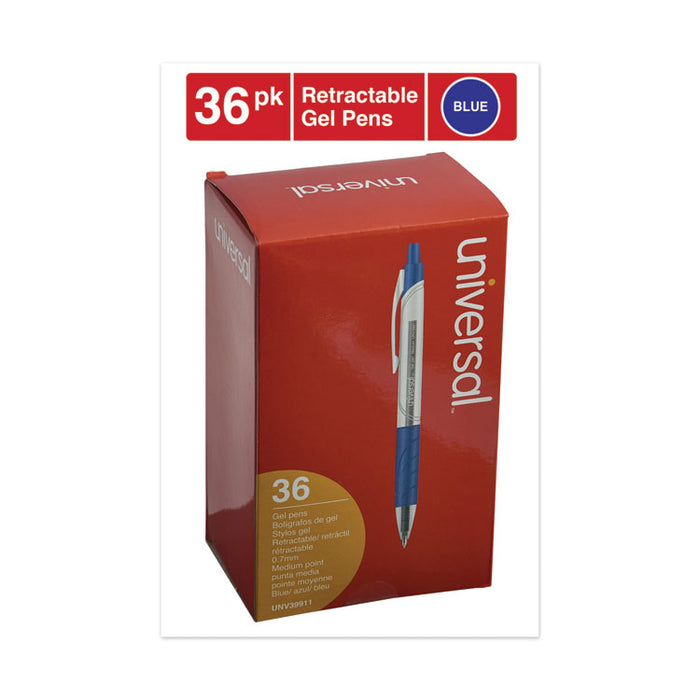 Comfort Grip Retractable Gel Pen, 0.7mm, Blue Ink, Clear/Blue Barrel, 36/Pack