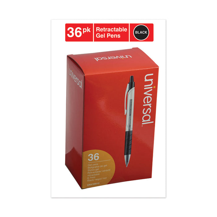 Comfort Grip Gel Pen, Retractable, Medium 0.7 mm, Black Ink, Clear/Black Barrel, 36/Pack