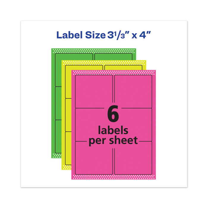High-Vis Removable Laser/Inkjet ID Labels w/ Sure Feed, 3 1/3 x 4, Neon, 72/PK