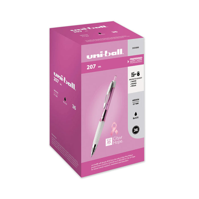 207 Office Pack Gel Pen, Retractable, Medium 0.7 mm, Black Ink, Pink Barrel, 36/Pack