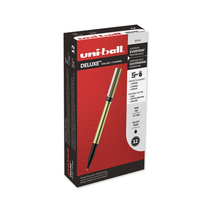 Deluxe Roller Ball Pen, Stick, Fine 0.7 mm, Black Ink, Champagne Barrel, Dozen