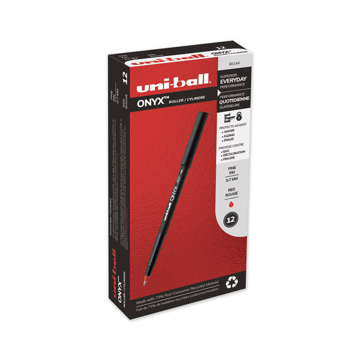 ONYX Roller Ball Pen, Stick, Fine 0.7 mm, Red Ink, Black Matte Barrel, Dozen