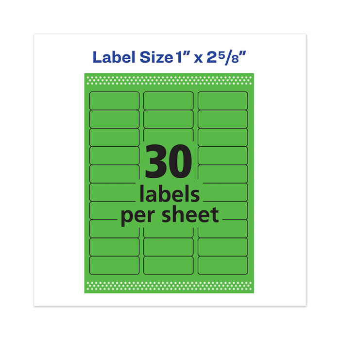 High-Visibility Permanent Laser ID Labels, 1 x 2 5/8, Neon Green, 750/Pack