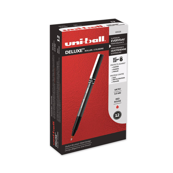 Deluxe Roller Ball Pen, Stick, Micro 0.5 mm, Red Ink, Metallic Gray Barrel, Dozen