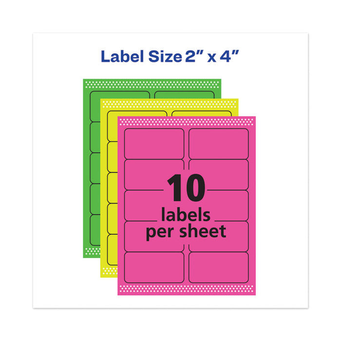 High-Vis Removable Laser/Inkjet ID Labels, 2 x 4, Asst. Neon, 120/Pack