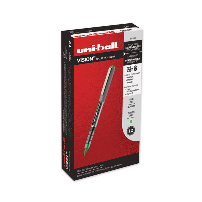 VISION Roller Ball Pen, Stick, Fine 0.7 mm, Evergreen Ink, Gray Barrel, Dozen