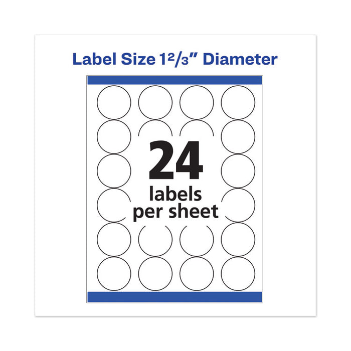 Permanent Laser Print-to-the-Edge ID Labels w/SureFeed, 1 2/3"dia, White, 600/PK