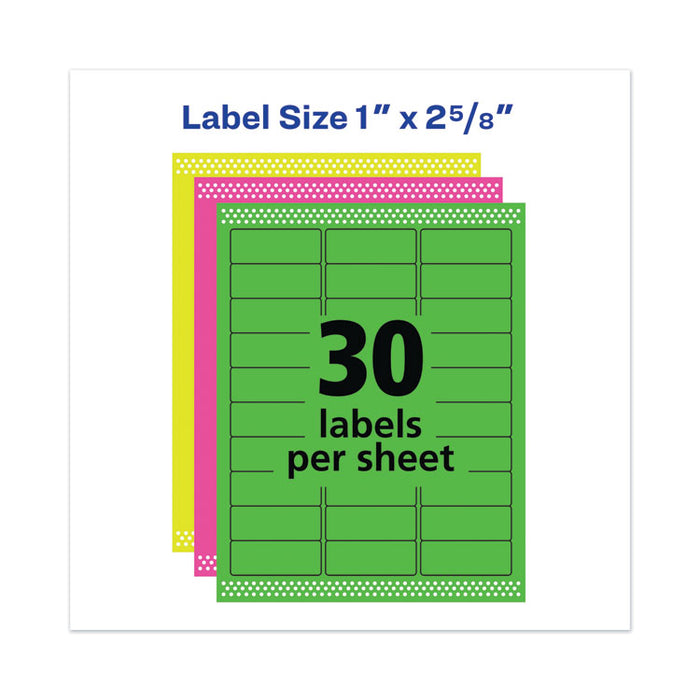 High-Visibility Permanent Laser ID Labels, 1 x 2 5/8, Asst. Neon, 450/Pack