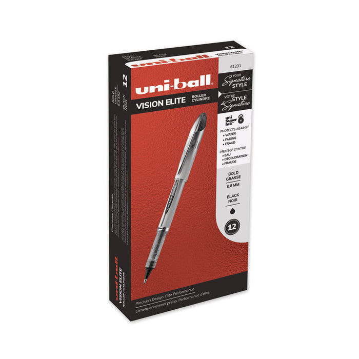 VISION ELITE Stick Roller Ball Pen, Bold 0.8mm, Black Ink, White/Black Barrel