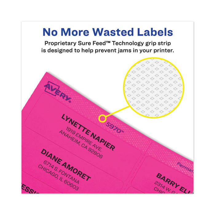 High-Vis Removable Laser/Inkjet ID Labels w/ Sure Feed, 1 x 2 5/8, Neon, 360/PK