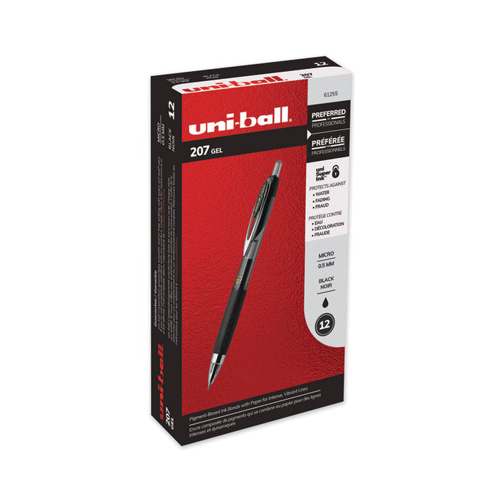 Signo 207 Retractable Gel Pen, Micro 0.5mm, Black Ink, Smoke/Black Barrel, Dozen