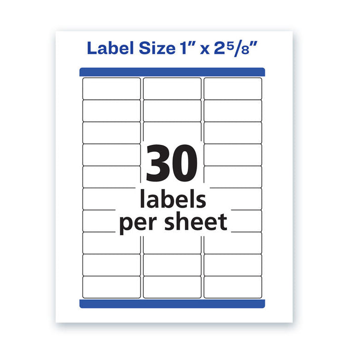 Waterproof Address Labels with TrueBlock and Sure Feed, Laser Printers, 1 x 2.63, White, 30/Sheet, 50 Sheets/Pack