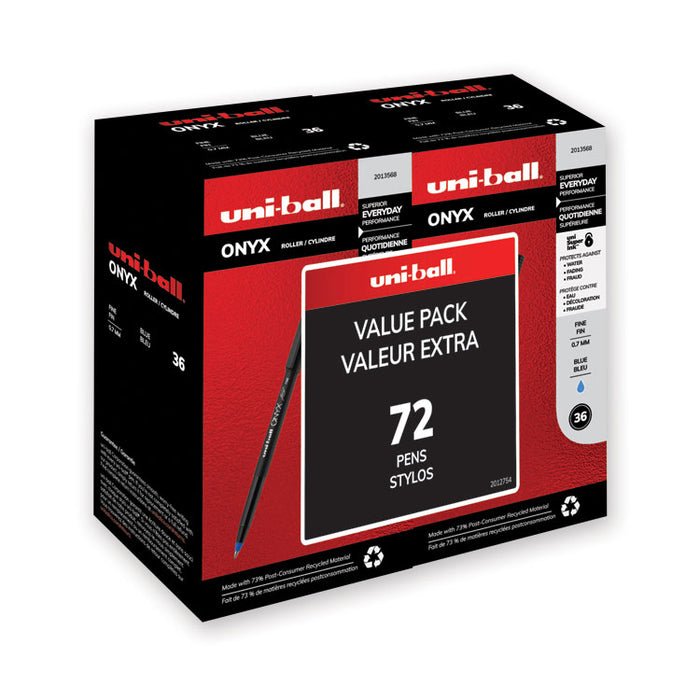 ONYX Roller Ball Pen, Stick, Fine 0.7 mm, Blue Ink, Black Matte Barrel, 72/Pack
