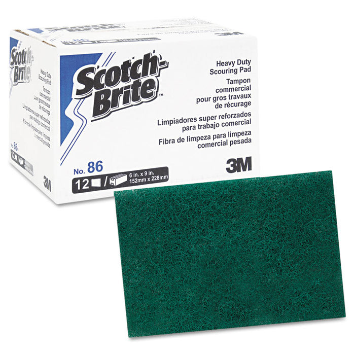 Commercial Heavy Duty Scouring Pad 86, 6" x 9", Green, 12/Pack, 3 Packs/Carton