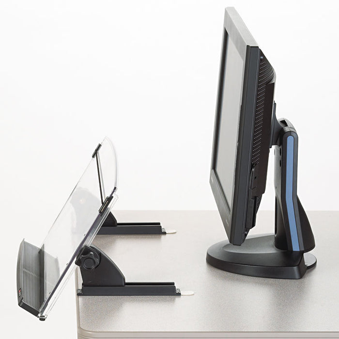 In-Line Adjustable Desktop Copyholder,150 Sheet Capacity, Plastic, Black/Clear