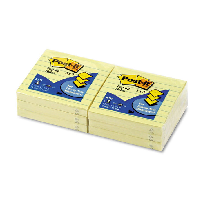Original Canary Yellow Pop-up Refill, Note Ruled, 3" x 3", Canary Yellow, 100 Sheets/Pad, 6 Pads/Pack