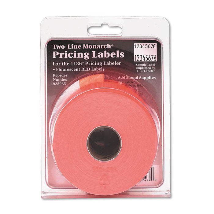 Easy-Load Two-Line Labels for Pricemarker 1136, 0.63 x 0.88, Fluorescent Red, 1,750/Roll, 2 Rolls/Pack