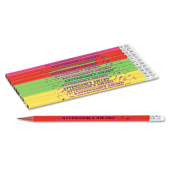 Attendance Award Recognition Pencil, HB (#2), Black Lead, Assorted Barrel Colors, Dozen