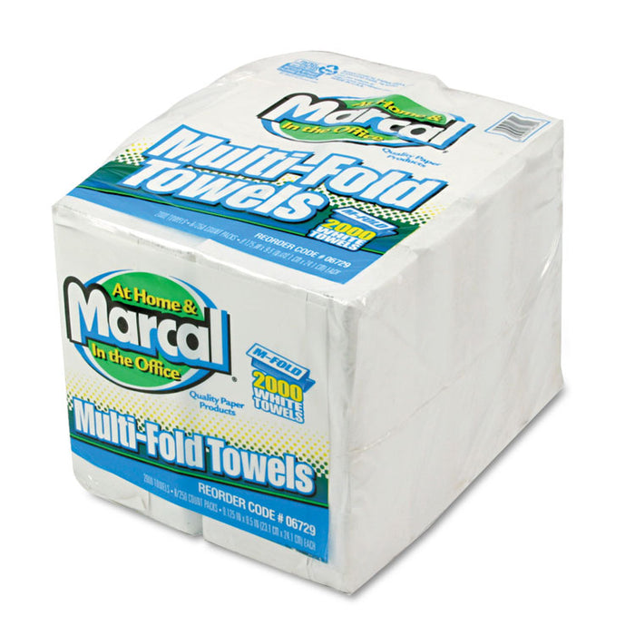 Small Steps 100% Premium Recycled Towels, 1-Ply, Multi-fold, White, 250 Sheets/Pack, 8 Packs/Carton