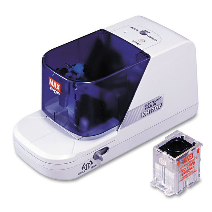 Electronic Heavy-Duty Flat Clinch Stapler, 70-Sheet Capacity, Gray