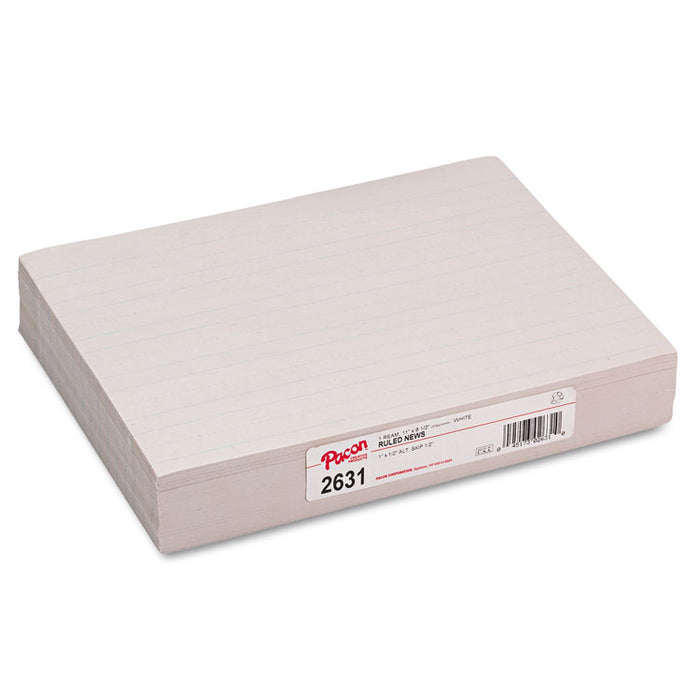 Skip-A-Line Ruled Newsprint Paper, 1" Two-Sided Long Rule, 8.5 x 11, 500/Pack