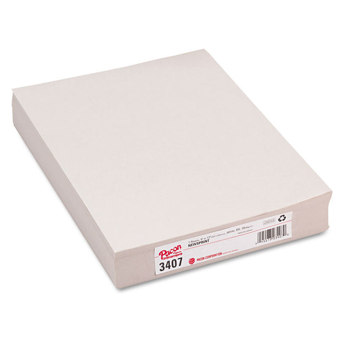 White Newsprint, 30lb, 9 x 12, White, 500/Pack