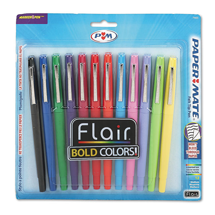 Point Guard Flair Felt Tip Porous Point Pen, Stick, Medium 0.7 mm, Assorted Ink and Barrel Colors, 12/Pack
