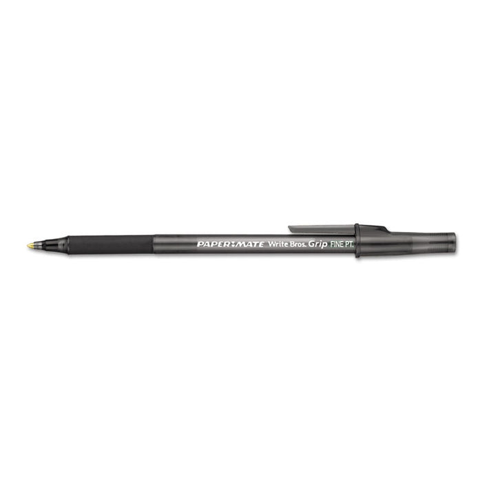 Write Bros. Grip Stick Ballpoint Pen, 0.8mm, Black Ink, Smoke/Black Barrel, Dozen