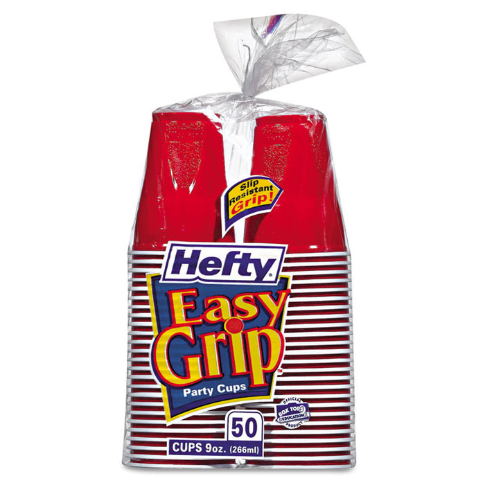 Easy Grip Disposable Plastic Party Cups, 9 oz, Red, 50/Pack