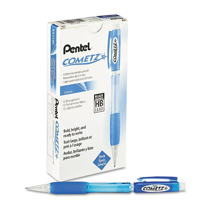 Cometz Mechanical Pencil, 0.9 mm, HB (#2.5), Black Lead, Blue Barrel, Dozen