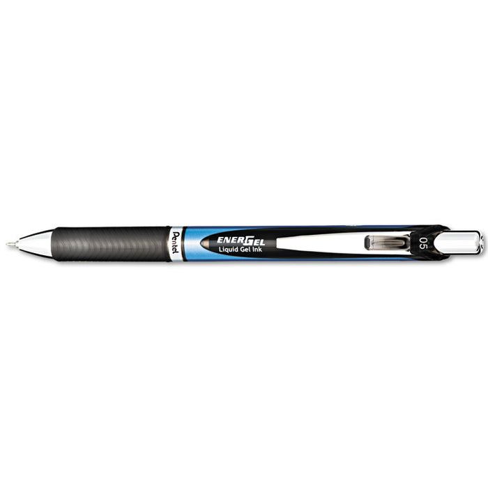 EnerGel RTX Gel Pen, Retractable, Fine 0.5 mm Needle Tip, Black Ink, Silver/Black Barrel
