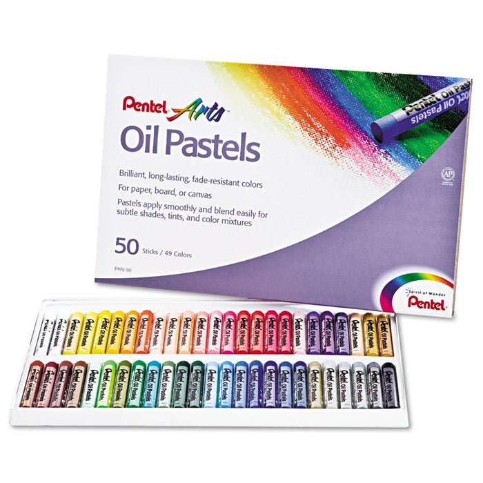 Oil Pastel Set With Carrying Case, 45 Assorted Colors, 0.38' dia x 2.38", 50/Pack