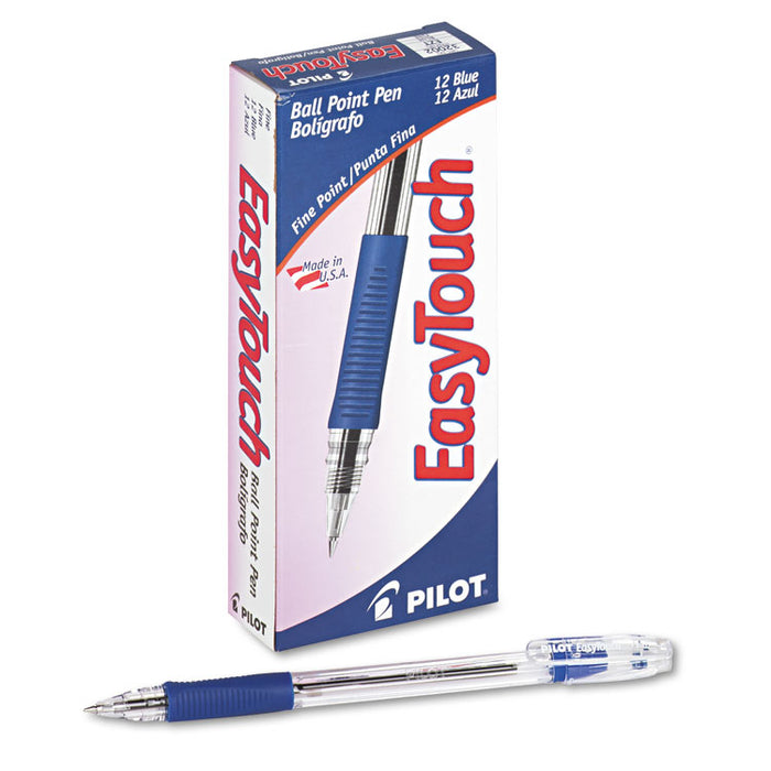 EasyTouch Ballpoint Pen, Stick, Fine 0.7 mm, Blue Ink, Clear Barrel, Dozen