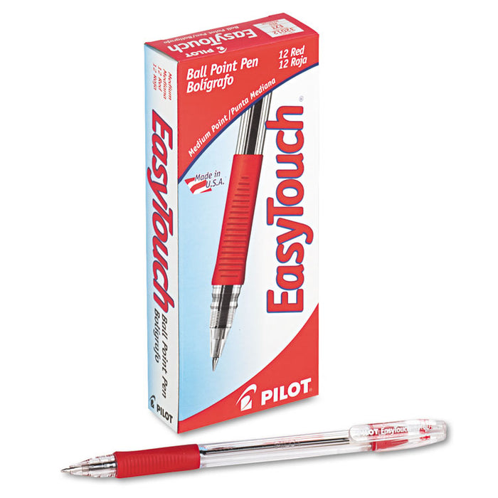 EasyTouch Ballpoint Pen, Stick, Medium 1 mm, Red Ink, Clear Barrel, Dozen
