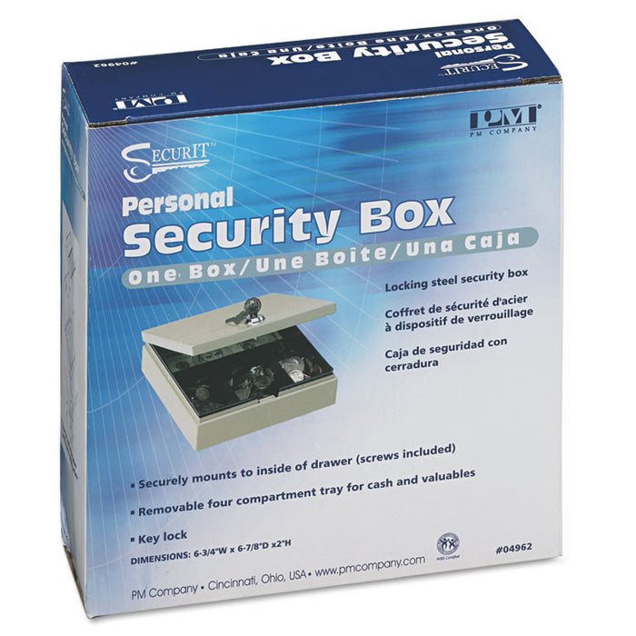 Steel Personal Cash/Security Box w/4 Compartments, Key Lock, Pebble Beige