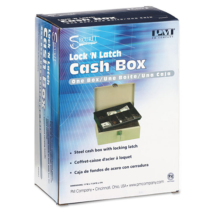 Lock'n Latch Steel Cash Box w/7 Compartments, Key Lock, Pebble Beige