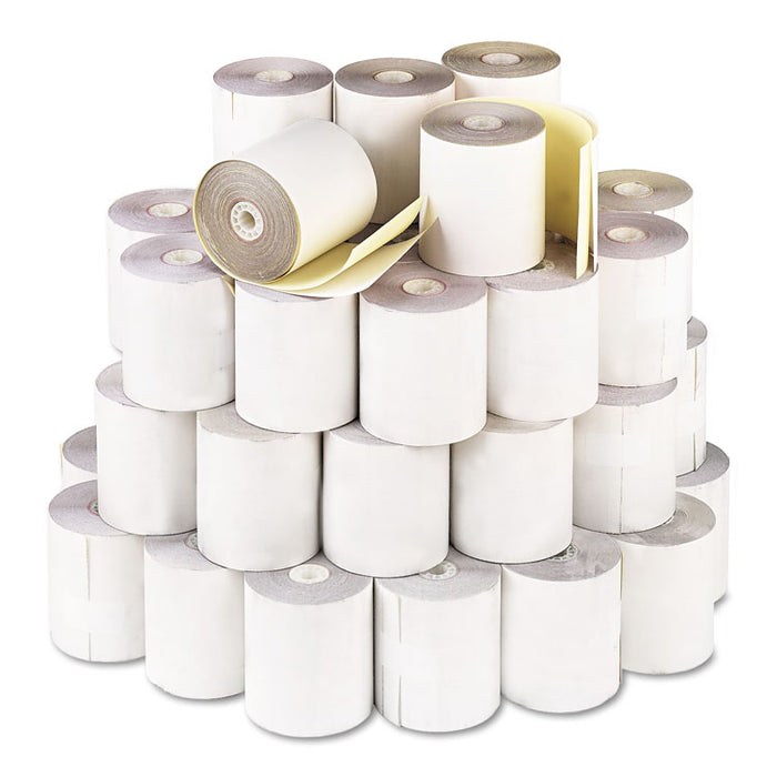 Impact Printing Carbonless Paper Rolls, 0.69" Core, 3.25" x 80 ft, White/Canary, 60/Carton