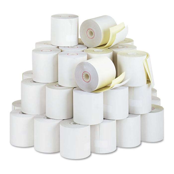 Impact Printing Carbonless Paper Rolls, 3" x 90 ft, White/Canary, 50/Carton