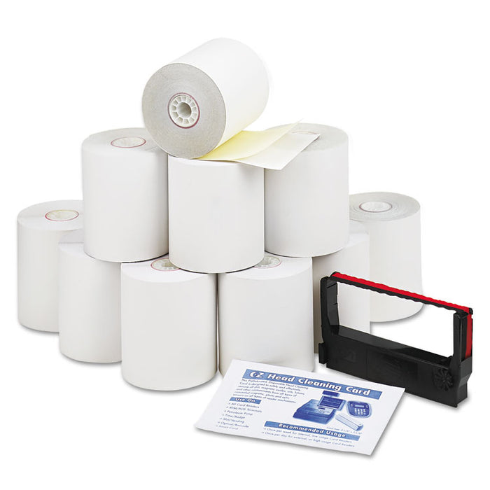 Impact Printing Carbonless Paper Rolls, 3" x 90 ft, White/Canary, 10/Pack