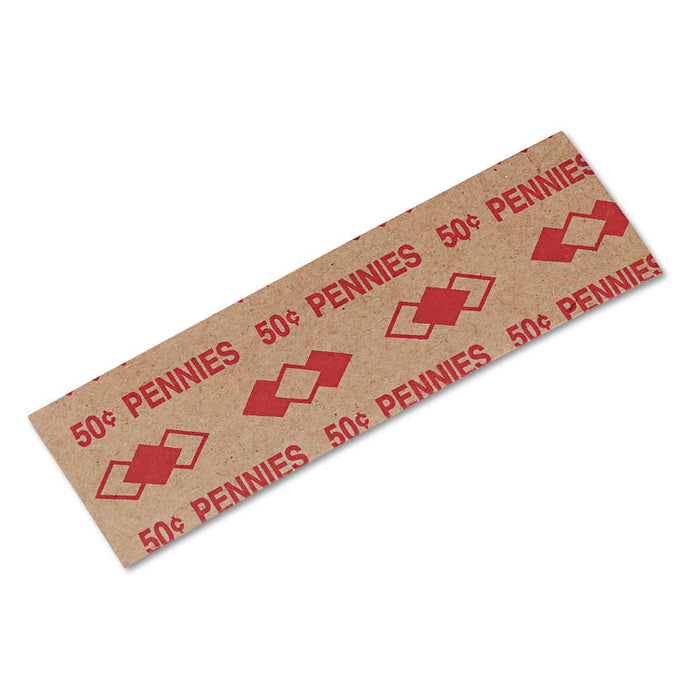 Tubular Coin Wrappers, Pennies, $.50, Pop-Open Wrappers, 1000/Pack