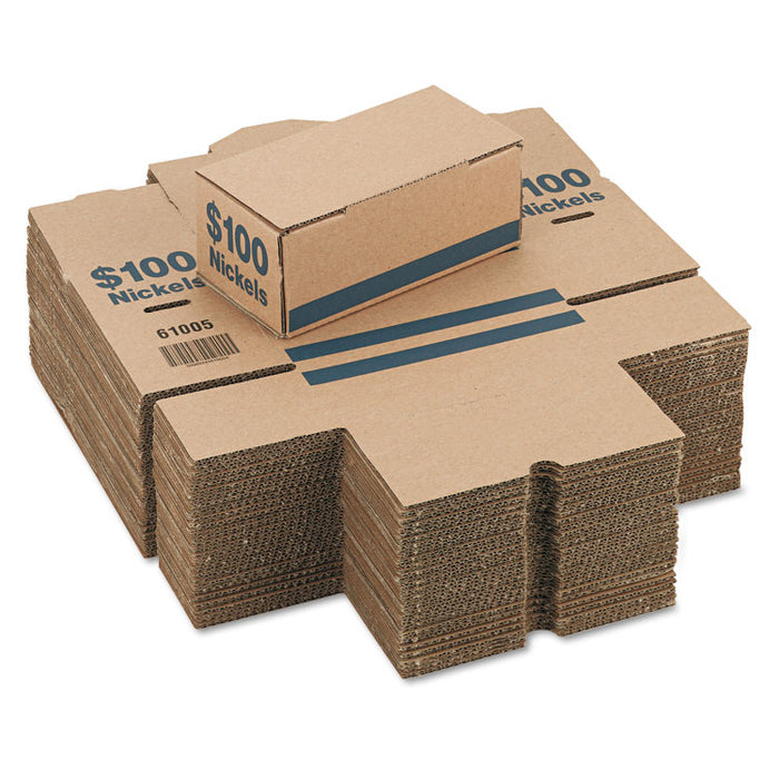 Corrugated Cardboard Coin Storage and Shipping Boxes, Denomination Printed On Side, 9.38 x 4.63 x 3.69, Blue
