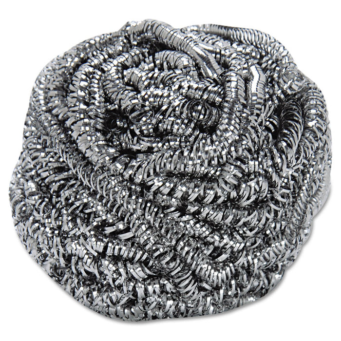 Stainless Steel Scrubber, Large Size, 2.5 x 2.75, Steel Gray, 12/Carton