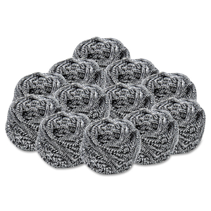 Stainless Steel Scrubber, Large Size, 2.5 x 2.75, Steel Gray, 12/Carton