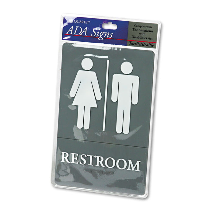 ADA Sign, Restroom Symbol Tactile Graphic, Molded Plastic, 6 x 9, Gray
