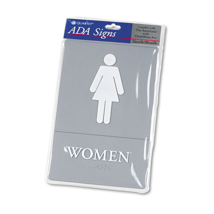 ADA Sign, Women Restroom Symbol w/Tactile Graphic, Molded Plastic, 6 x 9, Gray
