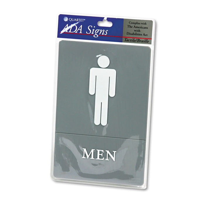 ADA Sign, Men Restroom Symbol w/Tactile Graphic, Molded Plastic, 6 x 9, Gray